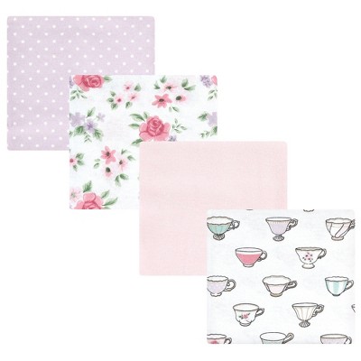 Hudson Baby Infant Girl Cotton Flannel Receiving Blankets 4pk, Tea Party, One Size