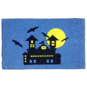 HomeRoots 18" X 30" Blue and Black Coir Outdoor Halloween Door Mat - 1 of 4