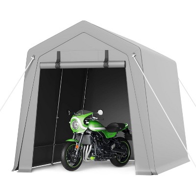 Portable Storage Shed, Heavy-Duty Waterproof & UV-Resistant Motorcycle Shed with Roll-Up Zipper Door and Vent, for Bike, Lawn Mower, Firewood, Grey