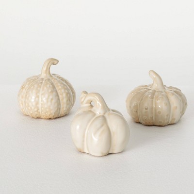 3"H  3.25"H & 3"H Sullivans Stoneware Cream Pumpkin Set of 3  Cream