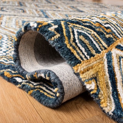 Handmade Blue Geometric Wool Round Area Rug