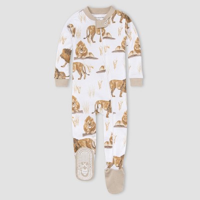 Image of Burt's Bees Baby® Baby Boys' 2pc Lions Organic Cotton Snug Fit Footed Pajama - Gray 3-6M
