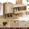 Acekool Rattan Shoe Bench with Storage Drawer and Linen Cushion, Wooden Entryway and Bedroom Bench, Natural Oak Finish - 3 of 4