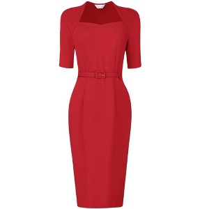 INSPIRE CHIC Women's Vintage Sweetheart Neck Sheath Dresses with Belt - 1 of 4