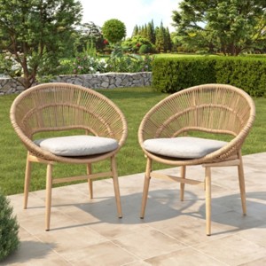 Set of 2 Wicker Patio Dining Chairs with Backrest, All-Weather Outdoor Chairs with Metal Frame for Backyard, Balcony, or Deck-Maison Boucle - 1 of 4