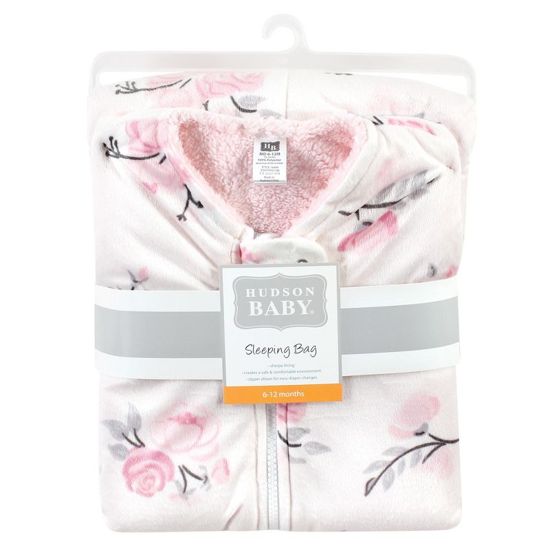Hudson Baby Infant Girl Mink with Faux Shearling Inner Sleeping Bag, Sack, Blanket, Pink Floral, 2 of 4
