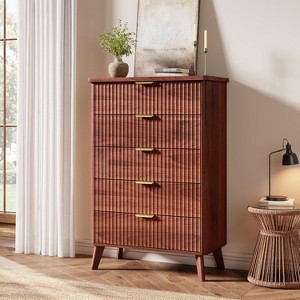 Fluted Dresser for Bedroom with 5 Deep Drawers,47.2" Tall Chest of Drawers with Faux Marble Top - 1 of 4
