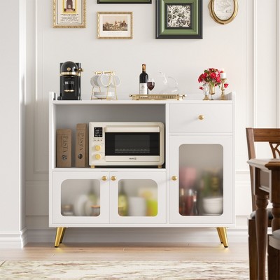 Aheaplus Modern Buffet Cabinet with Glass Door For Living Room