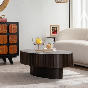 NicBex Modern Oval Handcrafted Relief Coffee Table for Living Room,Wooden Tea Table with Sturdy Pedestal,Accent Center Table - 1 of 4