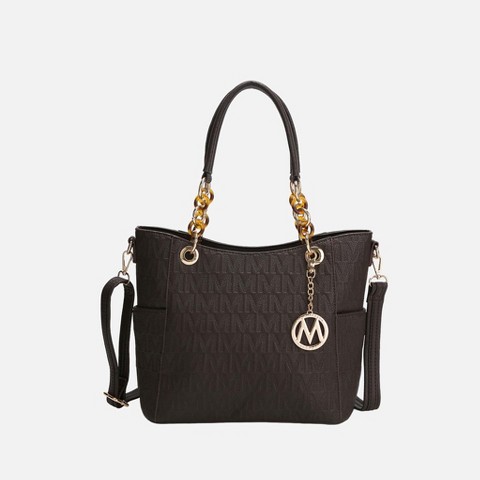 MKF Collection Structured Tote Bag Logo Embossed Acrylic Link, Rylee | MKF Collection by Mia K - Chocolate