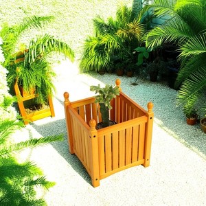 ORRD Teak Wood Outdoor Square Planter Box for Flowers, Herbs, or Vegetables – Garden, Porch, or Patio Plant Container - 1 of 4