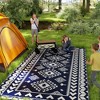 Outsunny Outdoor Patio Rug, Large Camping Carpet with Carrying Bag, 9' x 18' Waterproof Plastic Straw, Reversible, Blue & White Rhombus Patchwork - 3 of 4