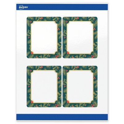 Avery Labels, 4" x 3-1/3", Gold-Teal Berries, Glossy, 40ct