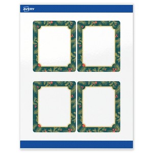 Avery Labels, 4" x 3-1/3", Gold-Teal Berries, Glossy, 40ct - 1 of 4