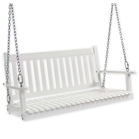 Slatted Eucalyptus Wood Porch Swing With Hanging Chains