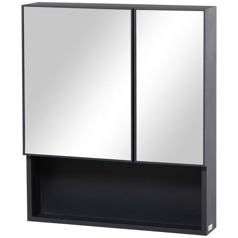 kleankin Wall-Mounted Medicine Cabinet, Bathroom Mirror Cabinet with Double Doors and Storage Shelves, Black, 4 of 7