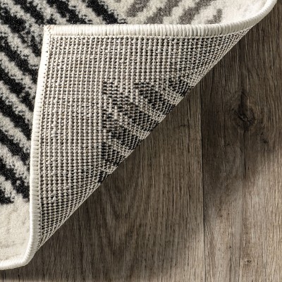 Gray and Ivory Striped Synthetic Area Rug, 3' x 8'