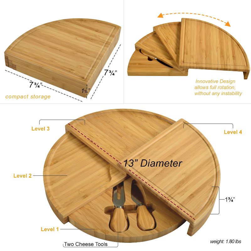 Picnic at Ascot Patented Bamboo Cheese & Charcuterie Board - Stores as a Compact Wedge- Opens to 13" Diameter, 4 of 5