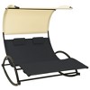 vidaXL Double Sunlounger Patio Lounge Chair with Canopy Outdoor Rocking Sunbed - Black and Cream - 2 of 4