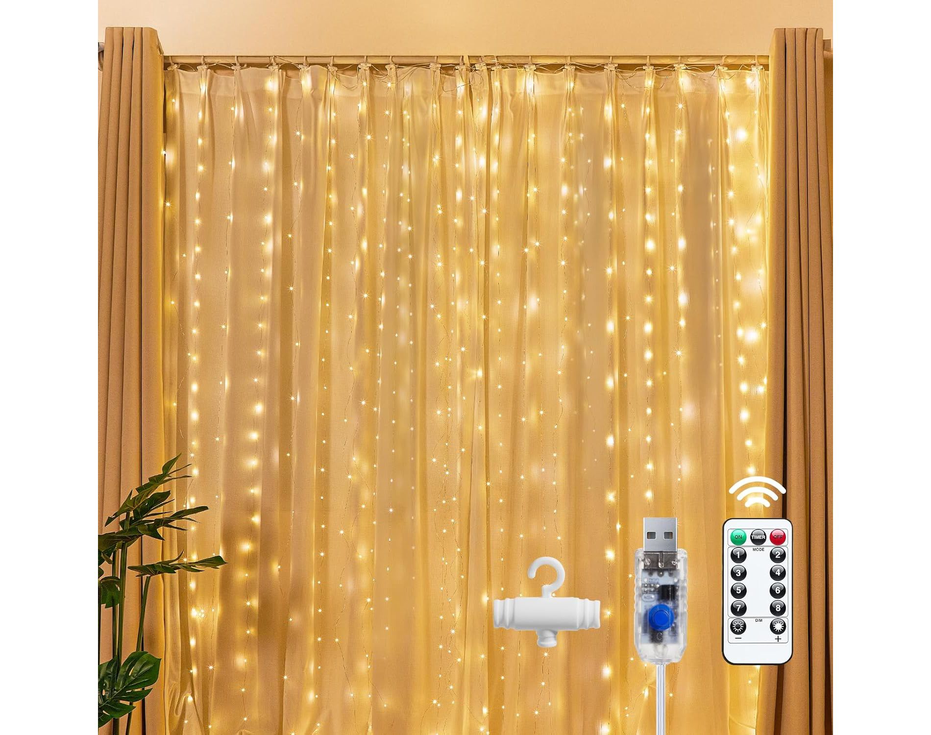 FAAYFIAN 30 ft 100-LED Warm White Globe String Lights, USB & Battery-Powered Indoor/Outdoor Decorative Christmas Light Set