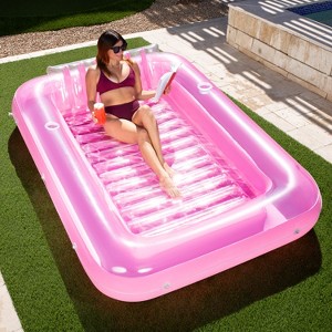 Sloosh Inflatable Suntanning Float Bed with Pillow, Suntan Tub Floatie Raft Tanning Pool for Adult 85" - Pink - 1 of 4