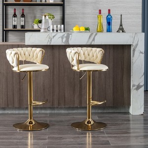 Velvet Bar Stools Set of 2 with Adjustable Height, 360¡ã Swivel, Chrome Footrest, and Metal Legs for Kitchen, Dining, or Bar - 1 of 4