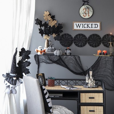 Whisen Fabric Plaid Pumpkin, Holiday Halloween Decoration - Black & White