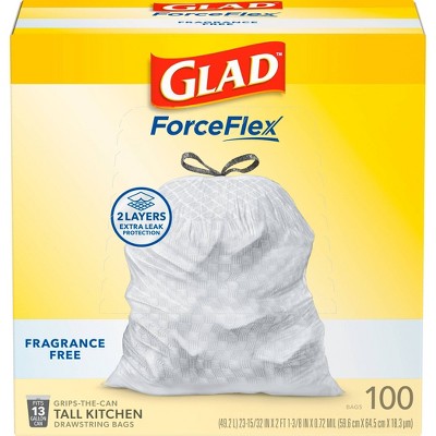 Glad ForceFlex Drawstring Fragrance Free Trash Bags - 13gal/100ct