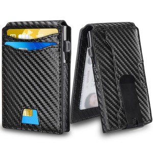 BEAFUP Minimalist Wallet for Men, Slim Compact Wallet with Money Clip & ID Window, RFID Blocking Smart Pop Up Card Wallet,Black - 1 of 4