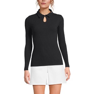 Lands' End Women's Long Sleeve Pointelle Rib Keyhole Polo Top - 1 of 4