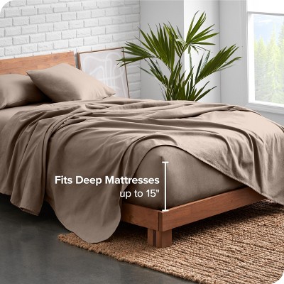 Taupe Organic Cotton Twin Flannel Sheet Set with Deep Pocket