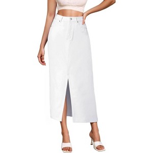 Women's Stretch Denim Maxi Skirt - Long for Office & Casual Wear White - 1 of 4