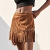 Women's Faux Suede Fringe Skirt High Waisted Tassel Western Mini Casual Skirts - 3 of 4