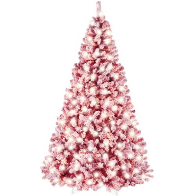 Best Choice Products Pre-Lit Red Christmas Pine Tree w/ Flocked Branches, Warm-White Lights