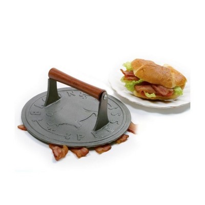Round Cast Iron Grill Press with Wooden Handle