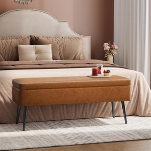 47.8" Storage Ottoman Bench with Leather Upholstery, Sturdy Hinges, Footrest Seat for Bedroom or Entryway - 1 of 4
