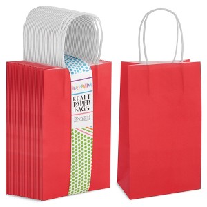 Blue Panda 25-Pack Red Gift Bags with Handles - Small Paper Treat Bags for Birthday, Wedding, Retail (5.3x3.2x9 In) - 1 of 4