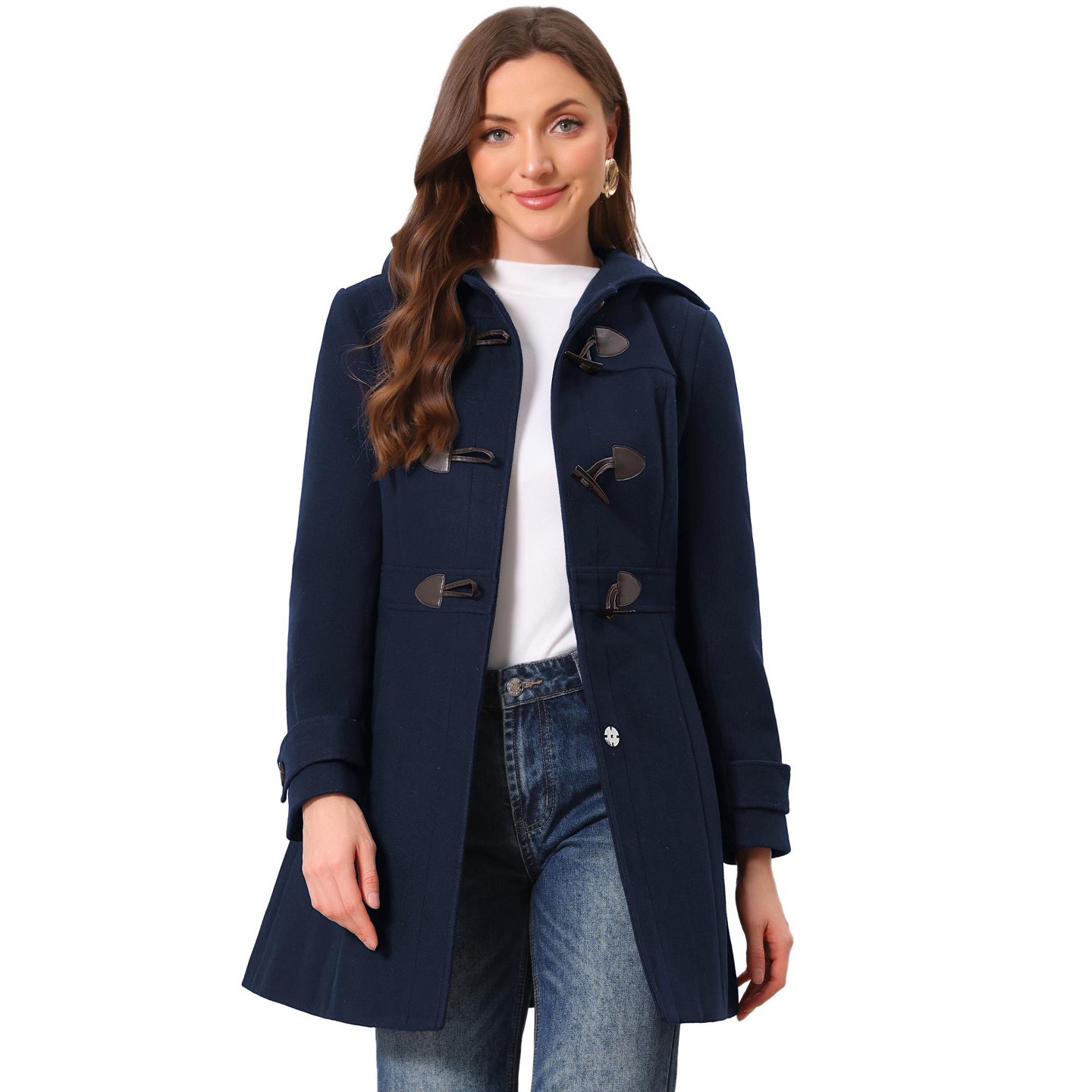 Женская куртка INSPIRE CHIC Winter Trench Mid-thigh Hooded Toggle Duffle Pea with Pockets Coat Dark Blue, цвет: Тёмный синий — фото 1