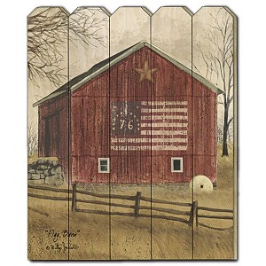 Gulches Rustic Americana Wall Art, "Flag Barn" by Billy Jacobs, Wood Picket Fence Design, Multicolor - 1 of 2