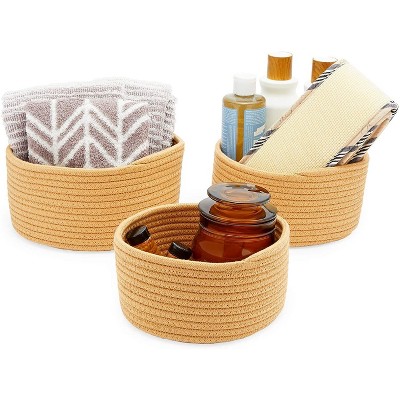 Farmlyn Creek 3-Pack Round Cotton Woven Baskets for Storage, Brown Home Organizers (3 Sizes)