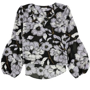 bar III Womens Blouson-Sleeve Floral Knit Blouse - 1 of 2
