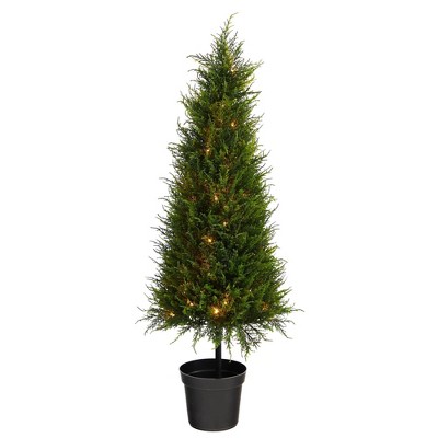 3.5' Indoor/Outdoor Cypress Artificial Tree with LED Lights - Nearly Natural