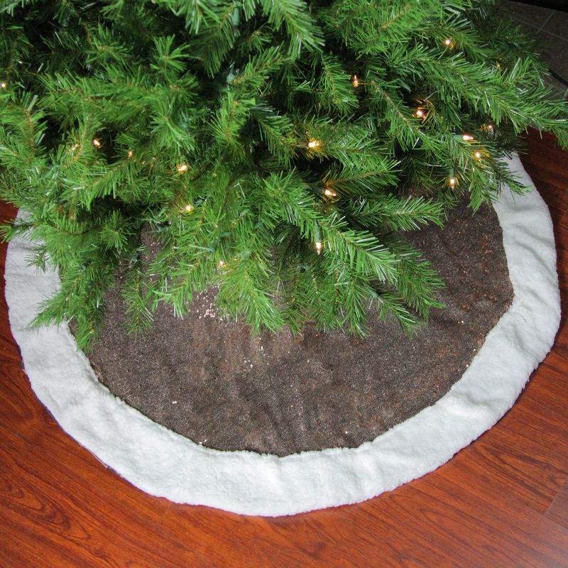 Northlight 47" Brown and White Paillette Sequins Round Christmas Tree Skirt, 2 of 4