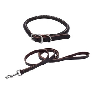 Circle T by Coastal Pet - Latigo Leather Twist Dog Leash with Brass Hardware (6') & Latigo Leather Round Dog Collar (3/8" x 18") - 1 of 3