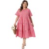 Women's Plus Size 1950s Gingham Vintage Plaid Crew Neck Flared Short Sleeve Tiered Summer Maxi A Line Dresses with Pockets - Agnes Orinda - 3 of 4