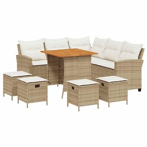 vidaXL L-shaped Couch Sofa with Cushions Poly Rattan - Beige Cream White 6 Piece - 1 of 4