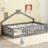 Nicbex Twin Floor Bed with House-Shaped Bedside Design,Montessori Toddler Bed with Guardrails for Kids/Girls/Boys,Sturdy Wood Slats,Gray - 2 of 4