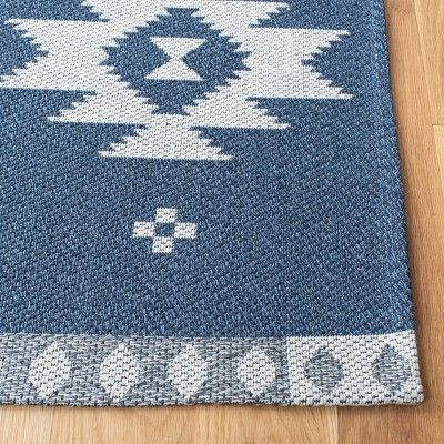Augustine Blue and White Flat Woven Square Rug