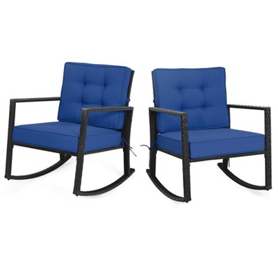 Tangkula 2PCS Outdoor Wicker Rocking Chairs Glider Rattan Rocker Recliner with Cushion