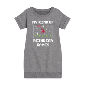 - Instant Message - My Kind Of Reindeer Games Christmas Graphic Short Sleeve Fleece Dress - 1 of 4